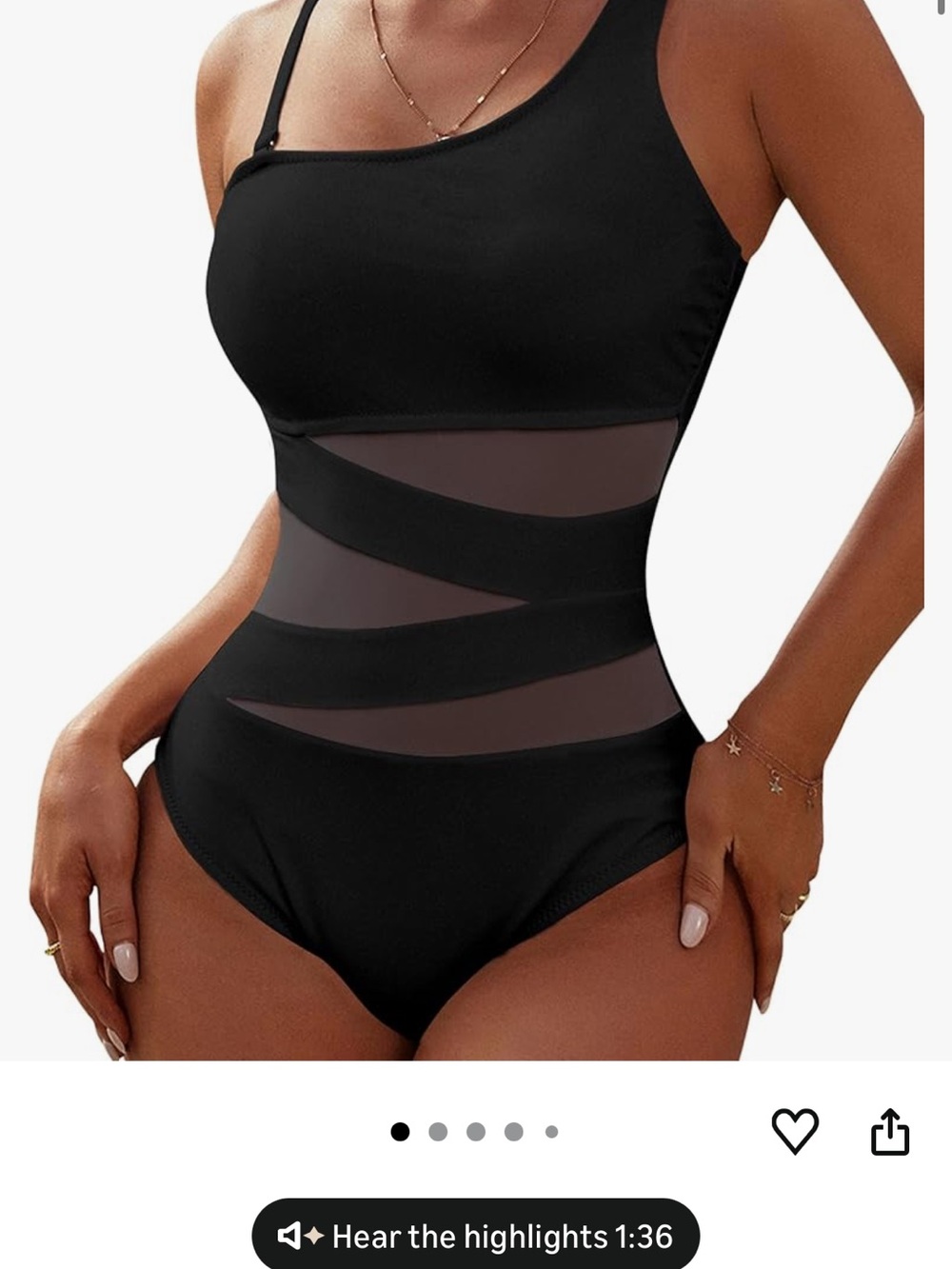 Classic Black One-Shoulder Mesh Panel Women’s Swimsuit never worn!